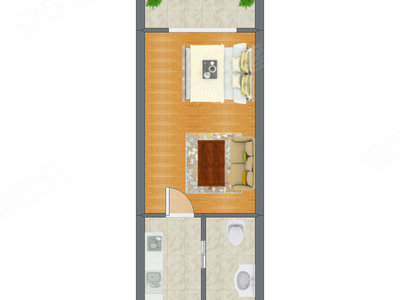 1室1厅 49.68平米户型图