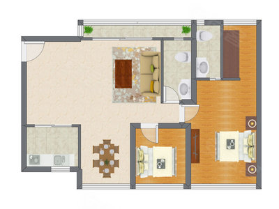 2室2厅 86.64平米户型图