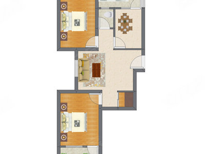 2室2厅 72.16平米户型图