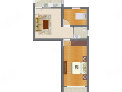 2室1厅 65.27平米户型图