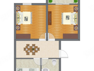 2室1厅 47.02平米户型图