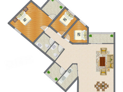 3室2厅 121.57平米户型图