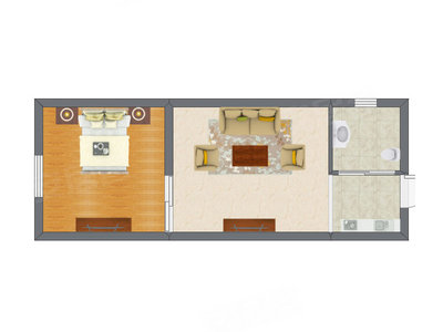 1室1厅 34.66平米户型图