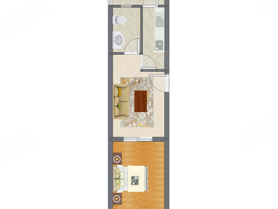 1室1厅 52.23平米户型图