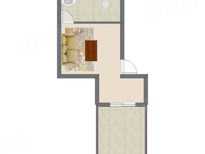 1室1厅 34.55平米户型图