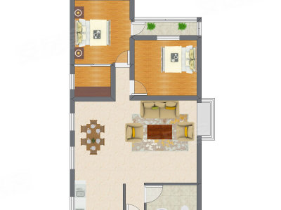 2室2厅 99.55平米户型图