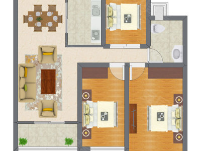 3室2厅 63.04平米户型图