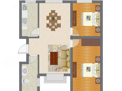 2室2厅 80.36平米户型图