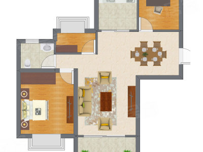 1室1厅 55.44平米户型图