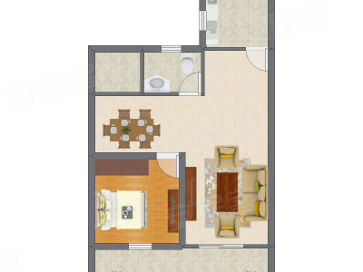 1室1厅 54.81平米户型图