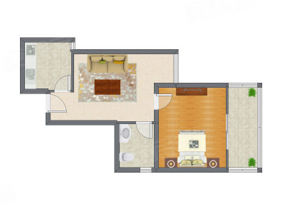 1室1厅 65.65平米户型图
