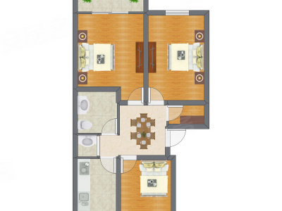 3室1厅 57.68平米