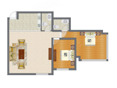 2室1厅 130.39平米户型图