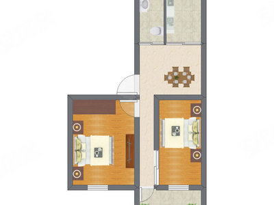 2室1厅 34.76平米户型图