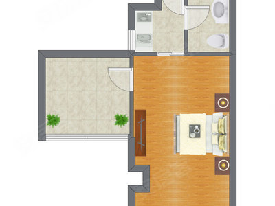 1室0厅 40.92平米户型图