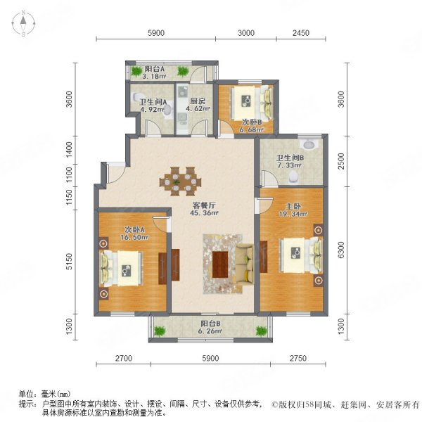 安琪花苑(公寓住宅)3室2厅2卫150.31㎡南北388万