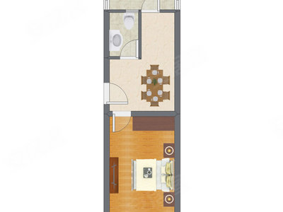 1室1厅 40.96平米户型图