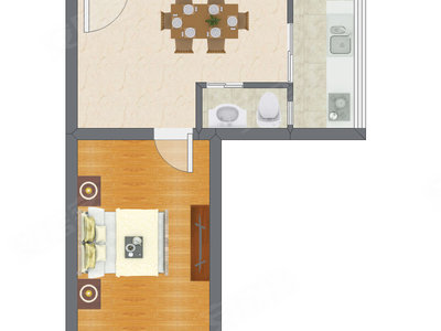 1室1厅 39.04平米户型图