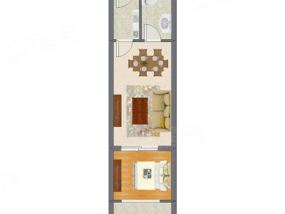 1室2厅 45.42平米户型图