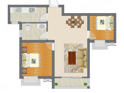 2室2厅 85.92平米户型图