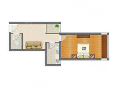 1室1厅 50.42平米户型图