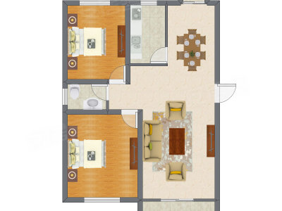 2室2厅 91.17平米户型图
