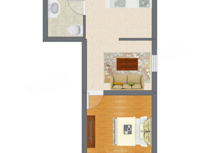 1室1厅 36.98平米户型图