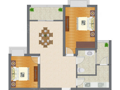 2室1厅 100.00平米户型图