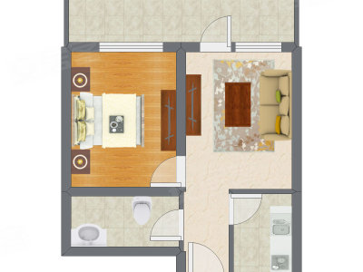 1室1厅 59.61平米户型图
