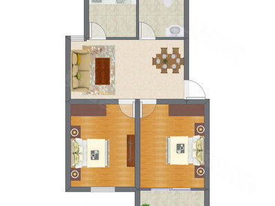 2室1厅 75.80平米户型图