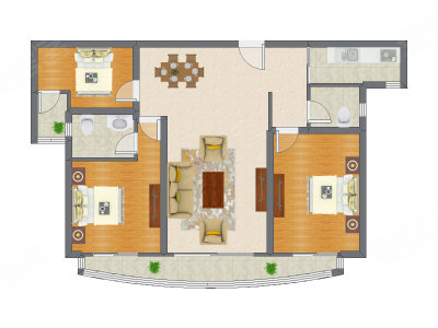 3室2厅 129.04平米户型图