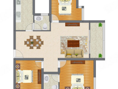 3室2厅 95.85平米户型图