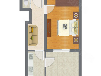 1室1厅 31.59平米户型图