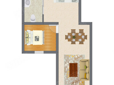 1室2厅 48.65平米户型图