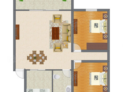 2室1厅 84.13平米户型图