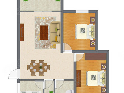 2室2厅 72.90平米户型图
