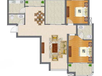 2室2厅 108.63平米户型图