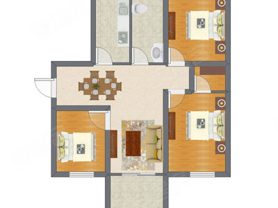 3室1厅 64.21平米