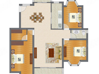 3室2厅 123.68平米户型图