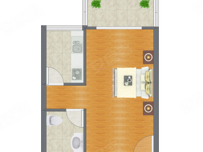1室0厅 51.54平米户型图