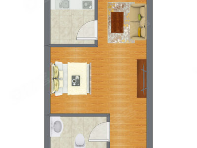 1室1厅 34.02平米户型图