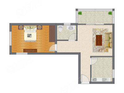 1室1厅 75.80平米户型图