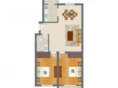 2室2厅 98.08平米户型图