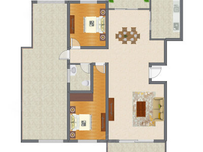2室2厅 144.10平米户型图