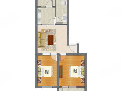 2室1厅 74.43平米户型图