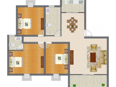 3室2厅 108.21平米