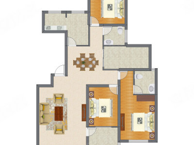 3室2厅 106.30平米户型图