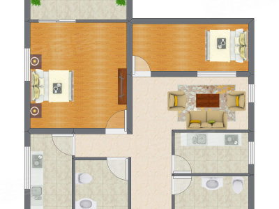 2室2厅 89.37平米户型图