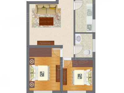 2室1厅 68.22平米户型图
