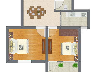 2室1厅 30.32平米户型图